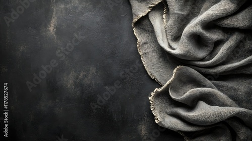 Grey fabric on dark background, food photography backdrop. photo