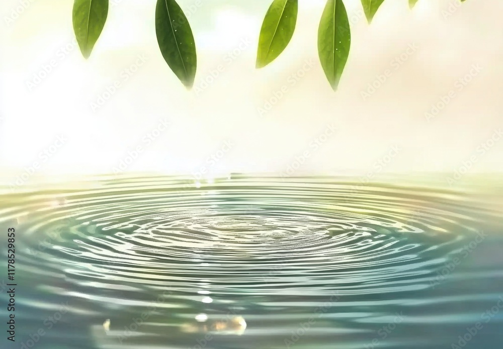 Serene Water Ripples with Delicate Leaves Serene Water Ripples with Delicate Leaves