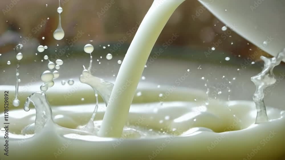 Freshness of Creamy Milk Splashing into Bowl Capturing Liquid Texture and Droplets for Culinary Delight in Dairy Cooking