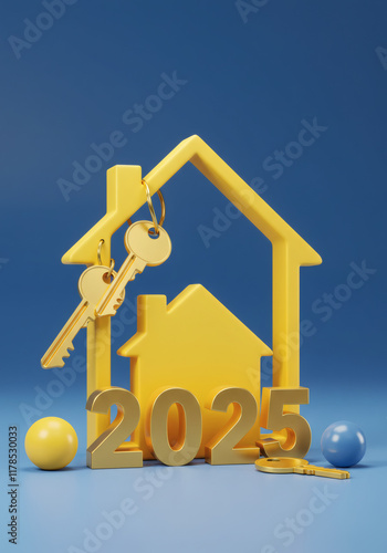 2025 New Home Ownership Golden Keys House Symbol