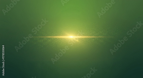 Golden Light Ray Flare Effect on Green Background with Glowing Particles and Dust