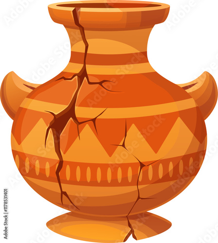 Cartoon ancient antique broken ceramic vase. Broken roman amphora or clay vase. Mediterranean culture archeology museum damaged oil or wine vessel isolated vector or ancient Greek cracked ceramic pot
