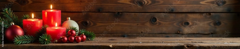 Wooden planks stacked with candles, rustic background, festive atmosphere, Christmas decor, cozy Wooden planks stacked with candles, rustic background, festive atmosphere, Christmas decor, cozy