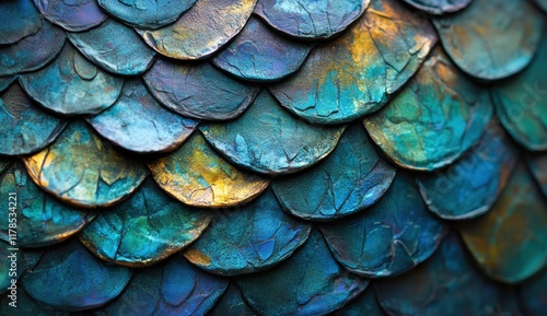 Wallpaper Mural Textured Details of Colorful Fish Scales Highlighting Vibrant Hues of Blue, Green, Gold, and Bronze in a Stunning Natural Formation Perfect for Artistic Use Torontodigital.ca