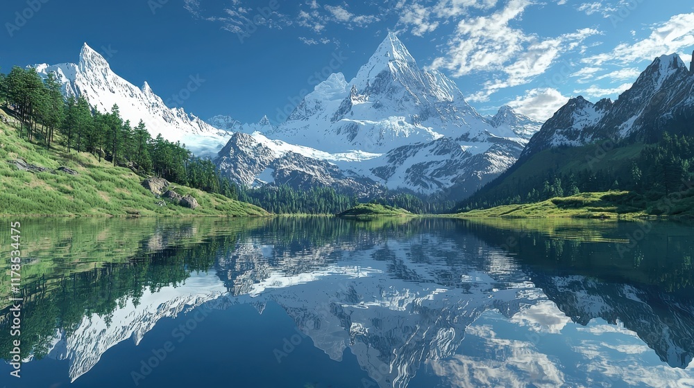 Naklejka premium Calm Reflection on Mountain Lake