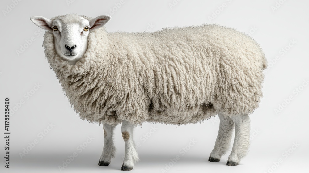 Fluffy white sheep standing on white background. Fluffy white sheep standing on white background.