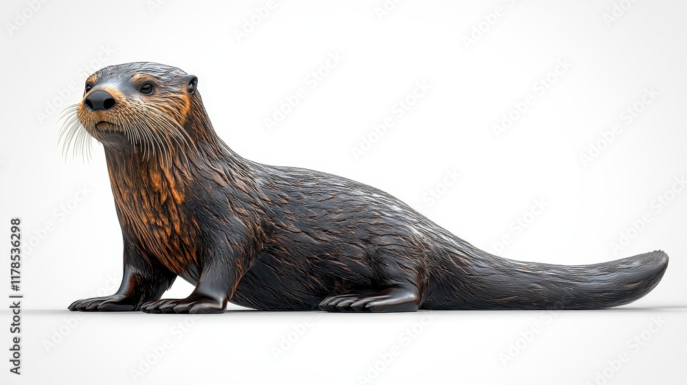Fototapeta premium A detailed 3D render of a river otter sitting on a white background.