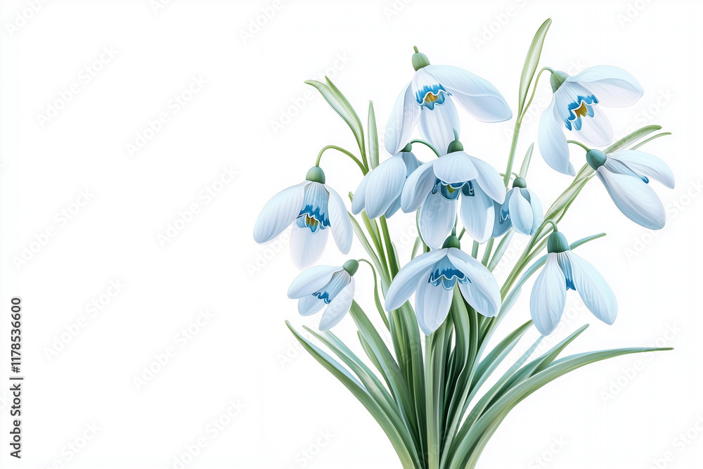 Obraz premium Delicate snowdrop flowers for a greeting card with copy space