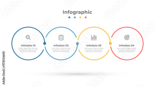Vector thin line infographic template. Timeline process with circles and marketing icons, ideal for illustrating a 4 step business process or options.