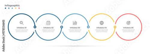 Vector thin line infographic template. Timeline process with circles and marketing icons, ideal for illustrating a 5 step business process or options.