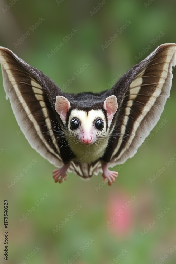 Fototapeta premium A flying sugar glider with large wings, showcasing its unique features in a natural setting.