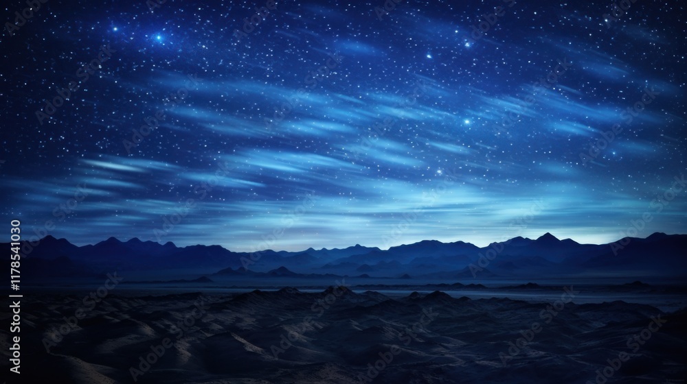 A surreal starry night, with glowing stars casting soft light over undulating abstract blue hills, swirling patterns of celestial light filling the sky, A surreal starry night, with glowing stars casting soft light over undulating abstract blue hills, swirling patterns of celestial light filling the sky,