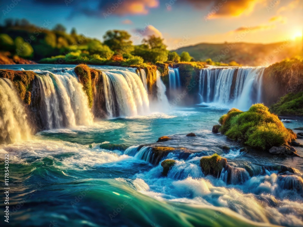 Fototapeta premium Stunning Tilt-Shift Waterfall Ocean Cascade - Miniature Landscape Photography
