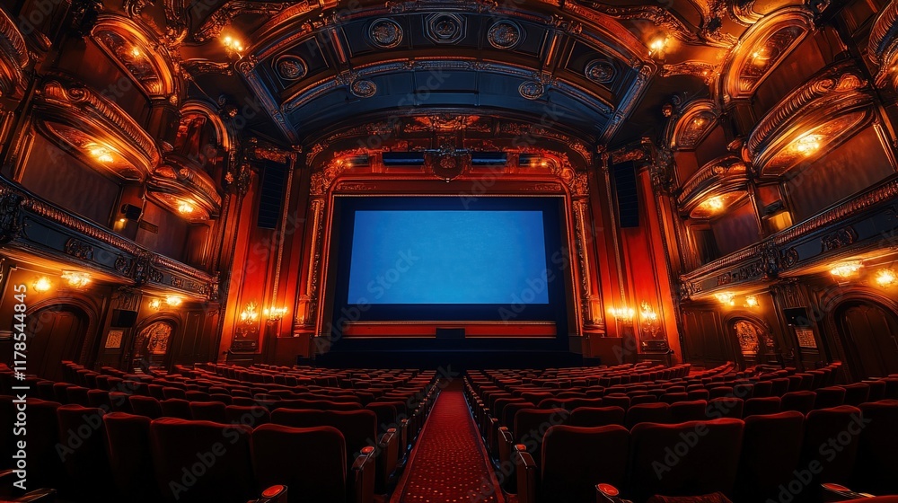 Obraz premium A luxurious auditorium featuring elegant lighting, a large screen 