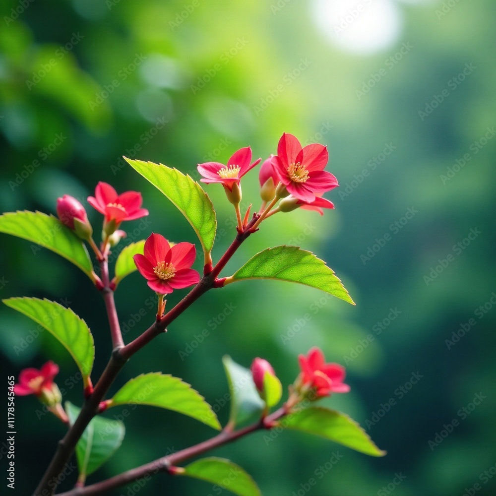 Branches of Fagraea congestiflora with leaves and flowers, branches, plant stems, plant foliage Branches of Fagraea congestiflora with leaves and flowers, branches, plant stems, plant foliage