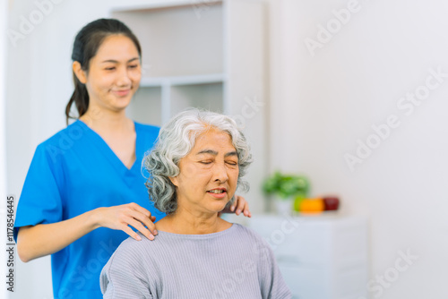 Wallpaper Mural An elderly Asian female patient is happy and smiles, encouraging and supporting her to do physical therapy to walk. Health care concept Torontodigital.ca