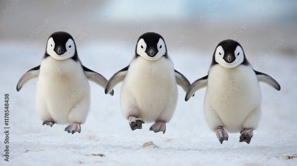 Naklejka premium Playful Penguins in a Snowy Landscape