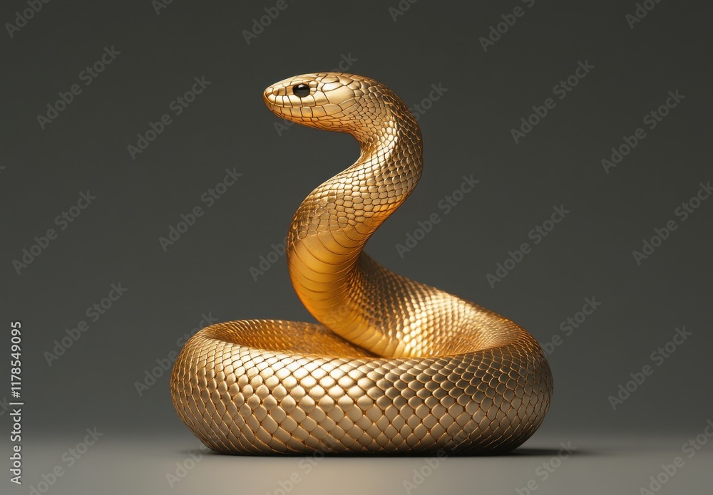 Fototapeta premium A Stunning Golden Snake Sculpture Displayed Against a Dark Background Capturing the Intricacies of Nature's Artistry and the Serpentine Form in Captivating Detail