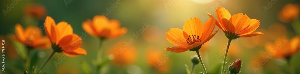 Delicate petals of orange flowers sway gently, breeze, delicate, soft Delicate petals of orange flowers sway gently, breeze, delicate, soft