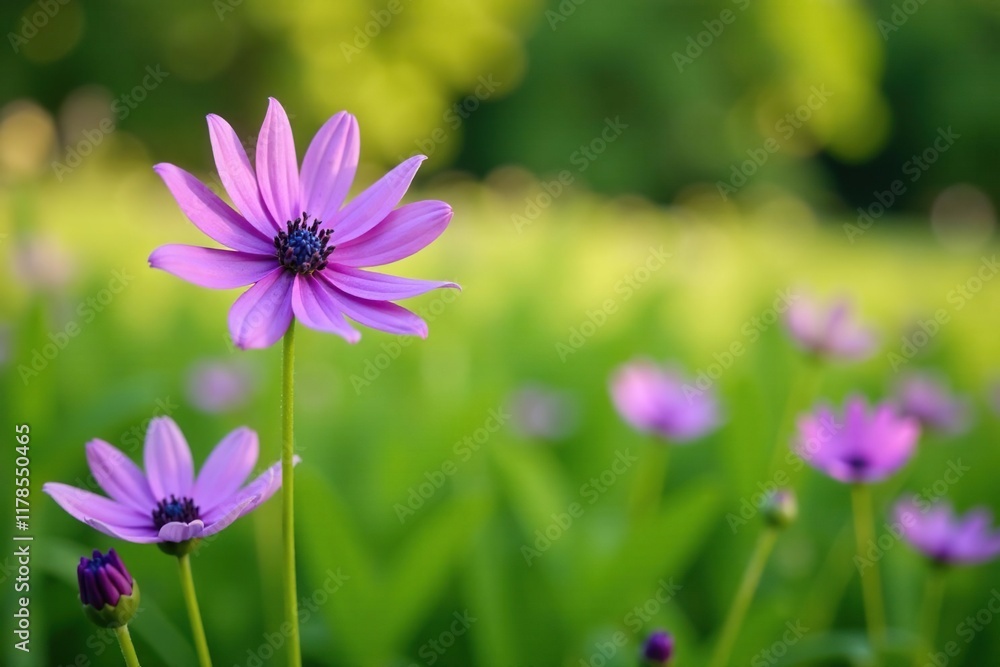 Purple cornflower blooms in a lush summer field, summer garden, scenery Purple cornflower blooms in a lush summer field, summer garden, scenery