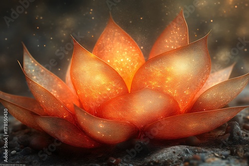 Glowing Amber Lotus Flower Illuminated In Darkness photo