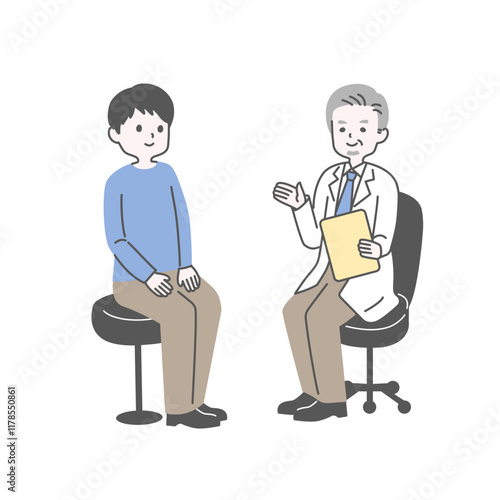 椅子に座る男性と医者