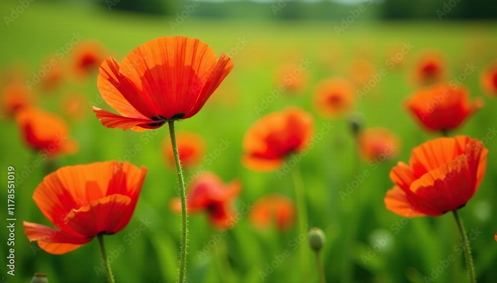Bright red poppy flowers blooming in a green field, flowers, garden, green Bright red poppy flowers blooming in a green field, flowers, garden, green