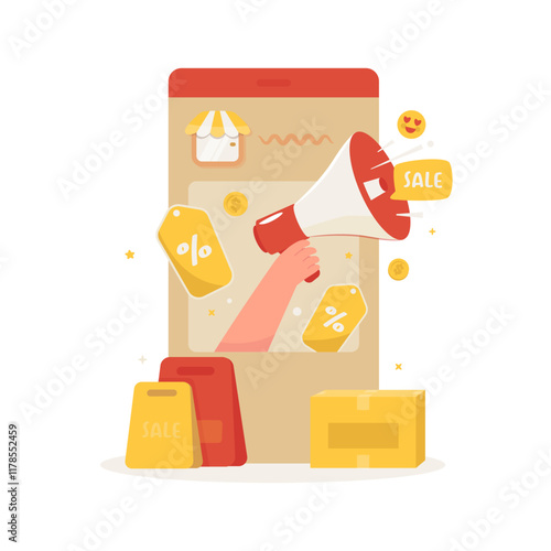 Flat design of online store promotion sale offers on social media
