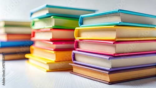 Wallpaper Mural Vibrant Stack of Colorful Books on White Surface - Perfect for Book Lovers, Education, and Home Decor Torontodigital.ca