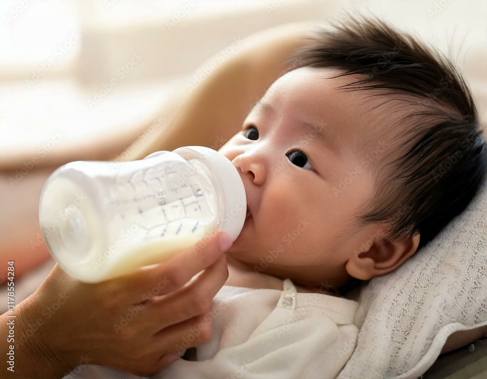 Baby Drinking Milk from a Bottle While Being Held Baby Drinking Milk from a Bottle While Being Held