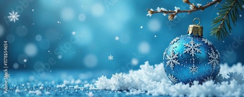 Winter snowflakes falling gently on blue background, ornament, decorations, holiday