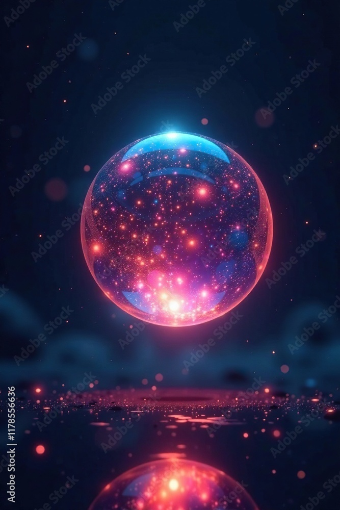A glowing orb floats in mid-air on a dark background with flashes of light, mystic, light A glowing orb floats in mid-air on a dark background with flashes of light, mystic, light