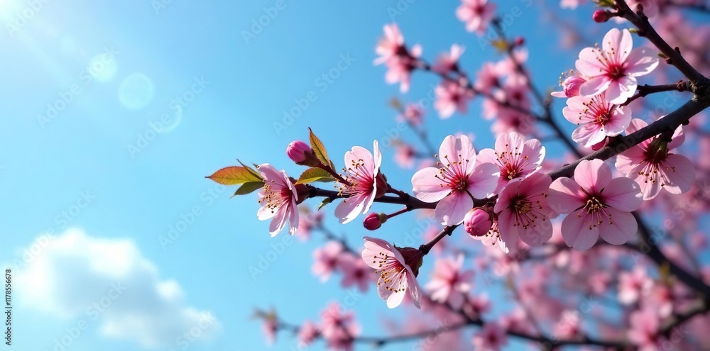 Blooming blackthorn branches against a clear blue sky, blooming, flowers, nature Blooming blackthorn branches against a clear blue sky, blooming, flowers, nature