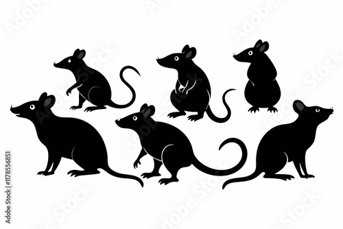 Rat and mouse vector silhouette. Mouse and rat mammal animal silhouette.
