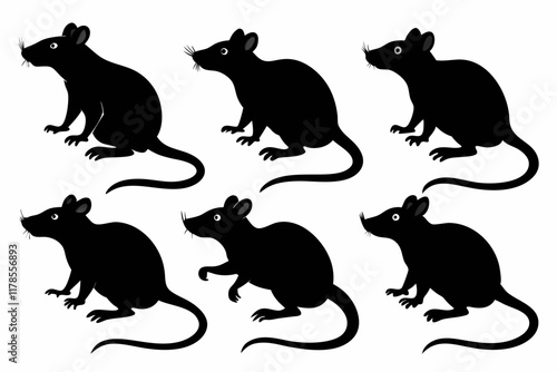 Rat and mouse vector silhouette. Mouse and rat mammal animal silhouette.
