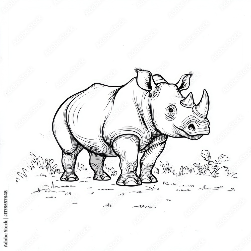 Fototapeta premium Rhinoceros Line Art: A Majestic Wildlife Drawing