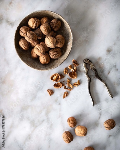Rustic Bowl of Nuts on Marble Surface