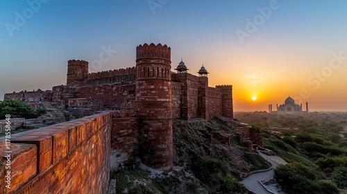 Majestic agra fort at sunset agra heritage site scenic landscape panoramic view cultural significance