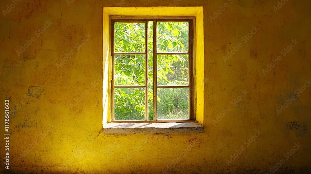 Fototapeta premium Sunlit Window in a Rustic Yellow Room