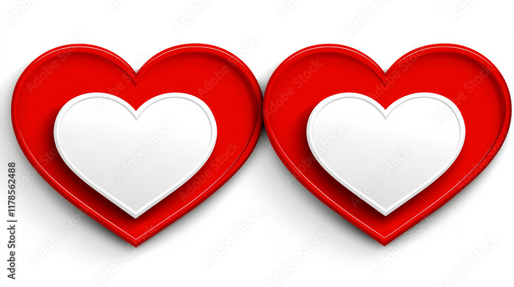 Two red and white heart shapes on white background Two red and white heart shapes on white background
