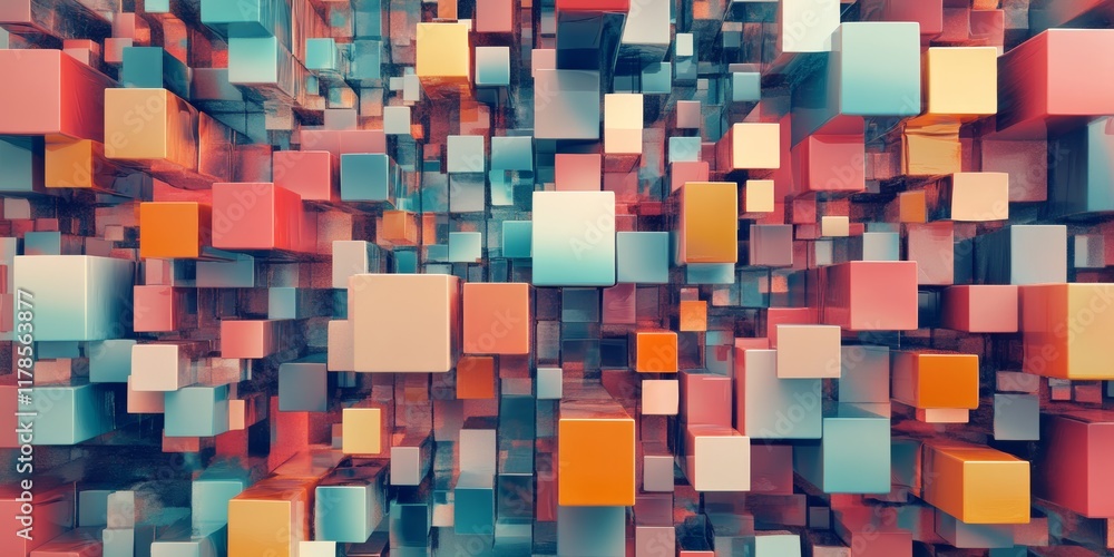 Explore an abstract representation of big data concepts through a colorful arrangement of 3D cubes, showcasing depth and dynamic visual interest. Explore an abstract representation of big data concepts through a colorful arrangement of 3D cubes, showcasing depth and dynamic visual interest.