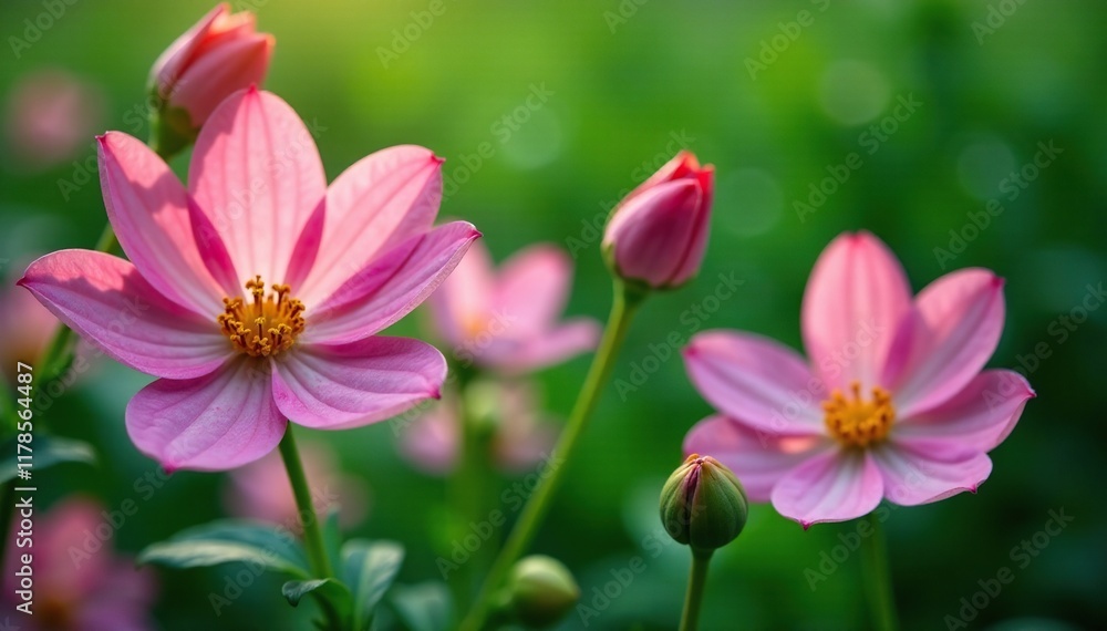 Delicate pink petals against a lush green background, flowers on green, floral arrangements Delicate pink petals against a lush green background, flowers on green, floral arrangements