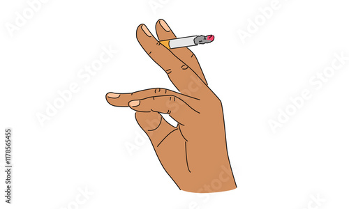 line art color of hand holding cigarette illustration