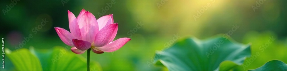 Soft pink lotus flower blooming in the morning dew, greenery, serene Soft pink lotus flower blooming in the morning dew, greenery, serene