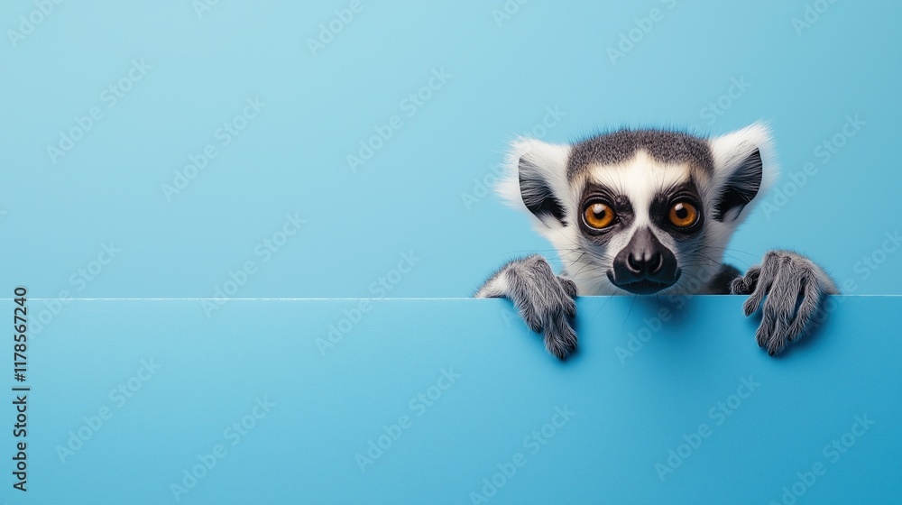 Obraz premium Curious lemur looking over a bright surface