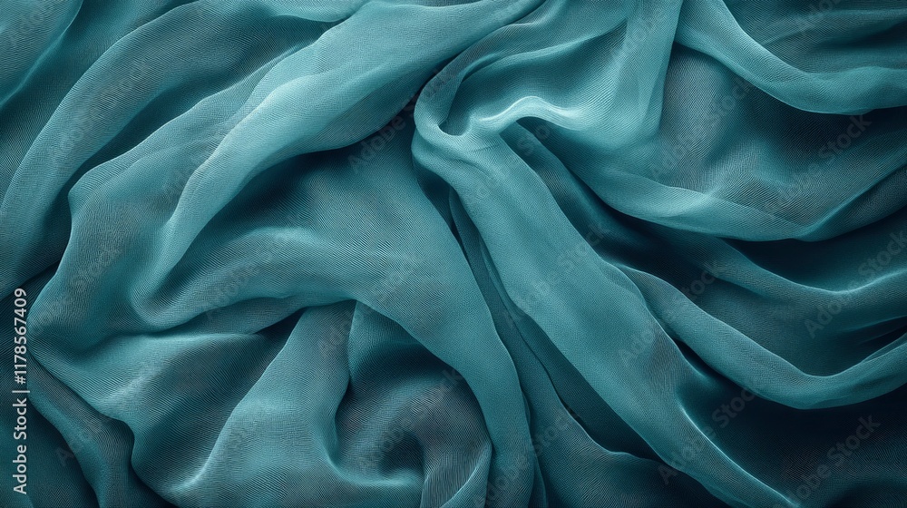 Fototapeta premium Abstract Draped Teal Chiffon Fabric Texture Background