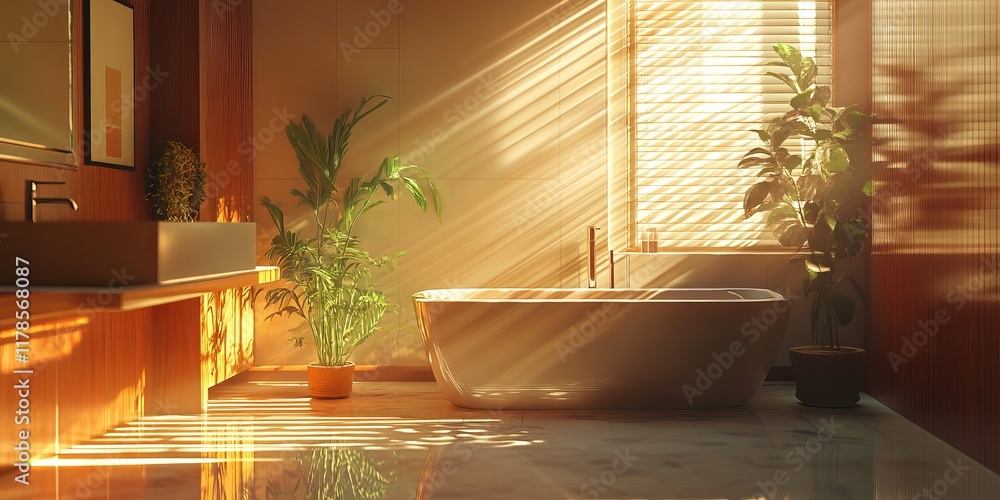 Fototapeta premium Serene Bathroom with Natural Light and Elegant Design Features