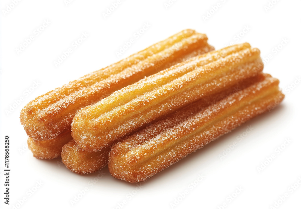 Sugary churros with chocolate dipping sauce Sugary churros with chocolate dipping sauce