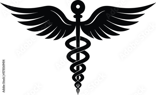 Caduceus medical symbol silhouette vector, Caduceus medical icon