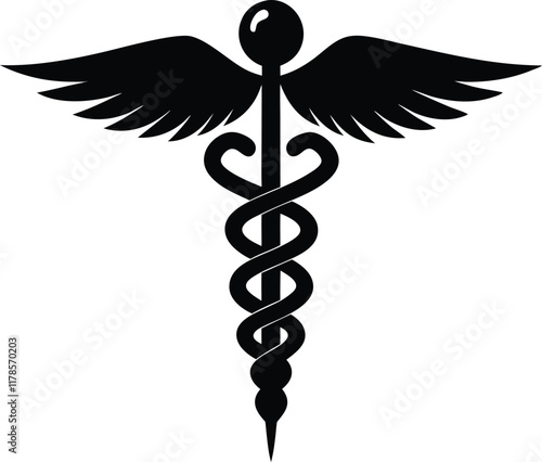 Caduceus medical symbol silhouette vector, Caduceus medical icon